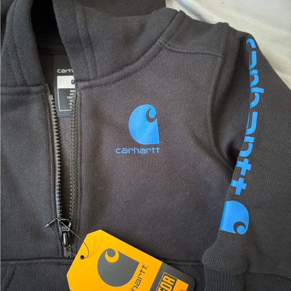 Carhartt Kids Black Zip Hoodie with Bright Blue Logo - Picture 2 of 7